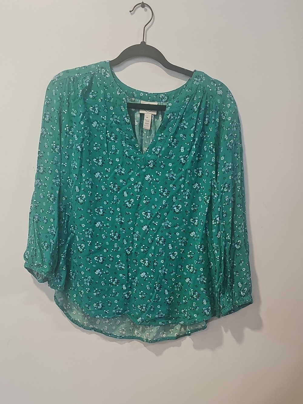 St. John's Bay Teal Floral V-Neck Blouse